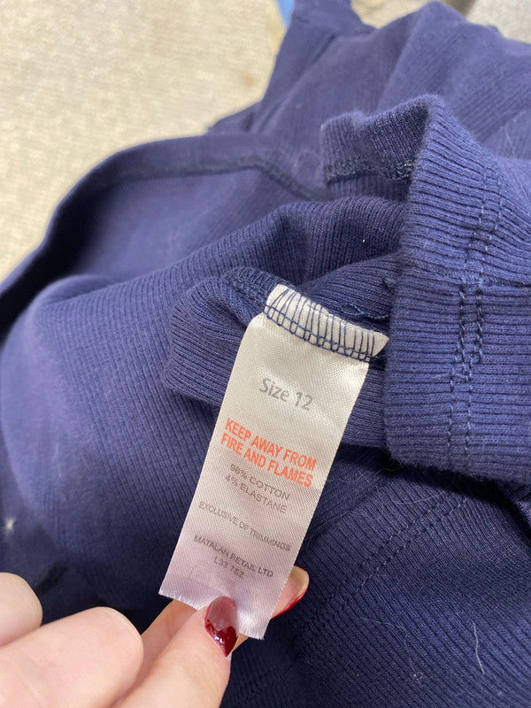 Gorgeous papaya long sleeve navy ribbed collared top UK 12 AO001