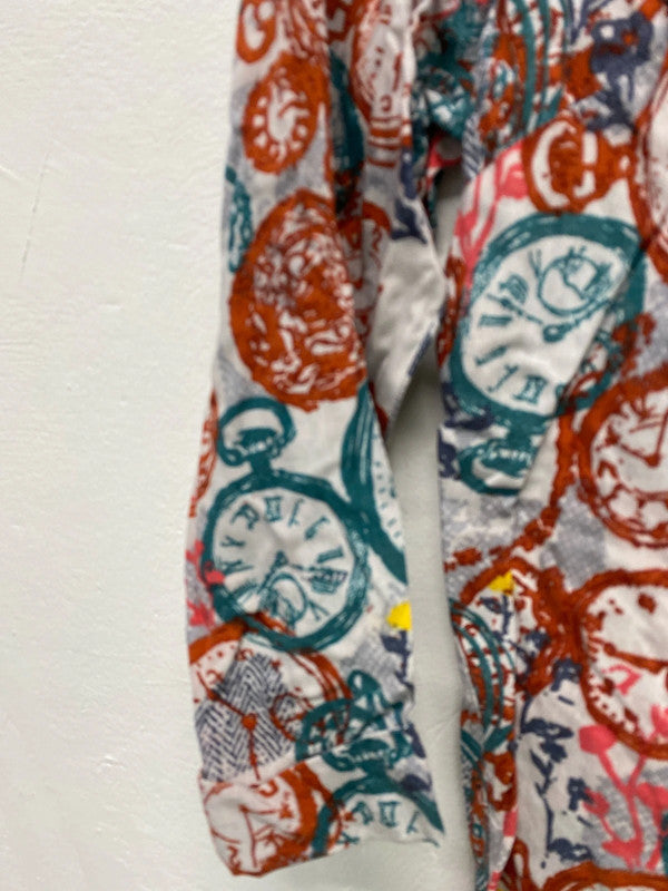 Fabulous White Stuff clock face cotton top Uk12 burnt Orange LD001