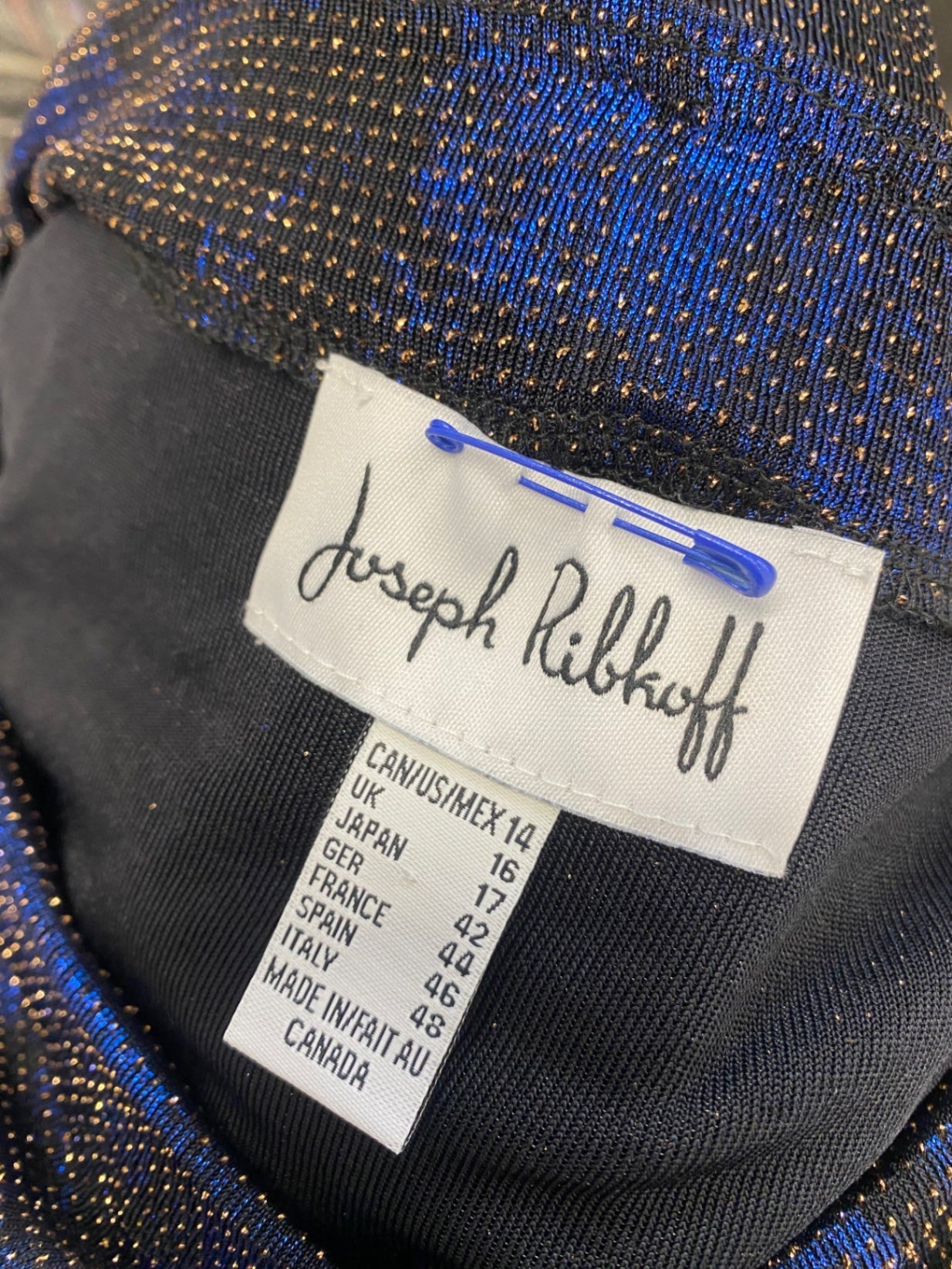 Stunning Joseph Ribkoff Blouse UK 16 Blue metallic sparkle ruched SO560