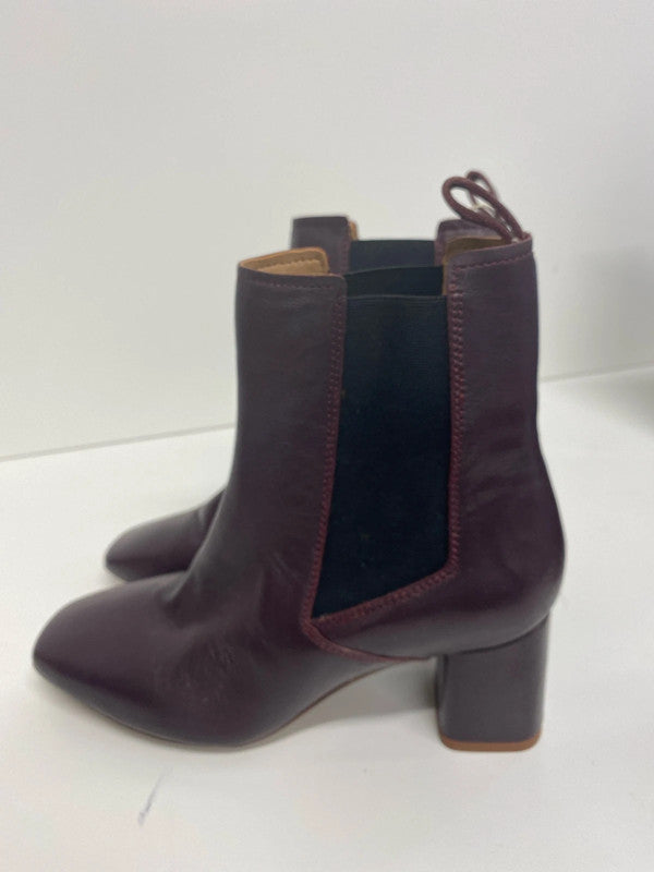 Fabulous H&M maroon leather ankle Chelsea boots Uk5 New KM003