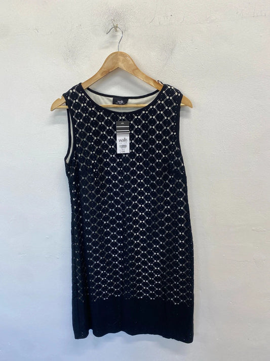 Gorgeous Wallis black lace overlay cream midi dress UK 14 AO001