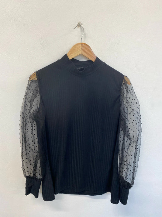 Quiz Elegant Black Ribbed Mesh Sleeve Blouse UK 20 RM002