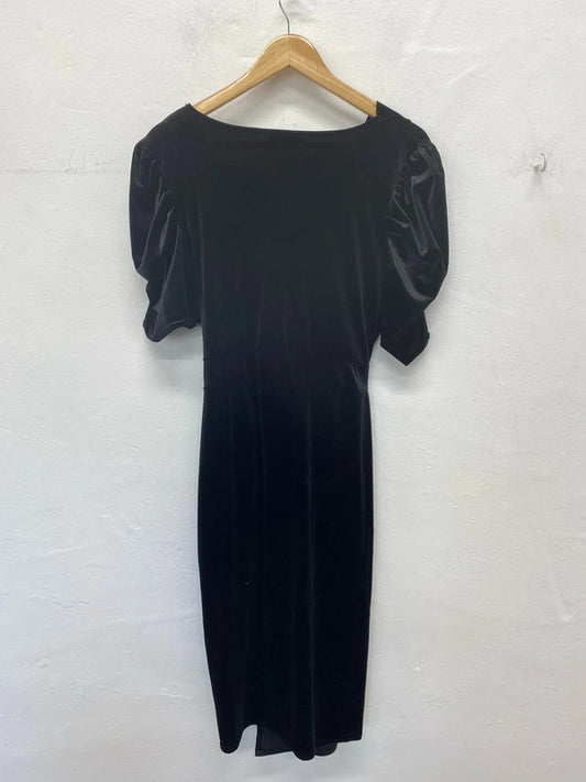 Quiz Elegant Black Velvet Midi Dress UK 14 KN003