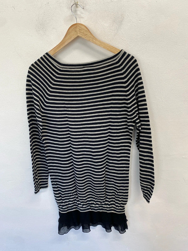 Stunning Topshop black white striped frill bottom casual dress UK 8 AE001