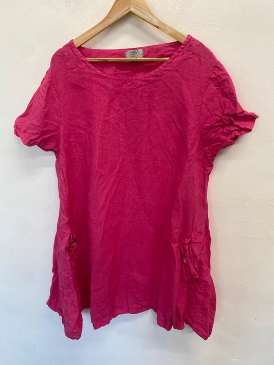 Stunning Vera tucci pink dress linen midi UK 14-16 LW005