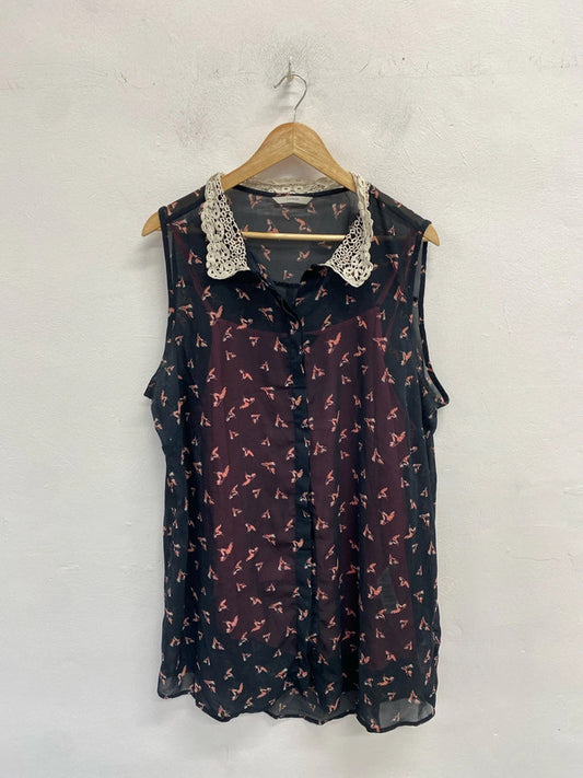 Fabulous Semi sheer tunic top crochet collar and camisole Uk20 George #2 CR002