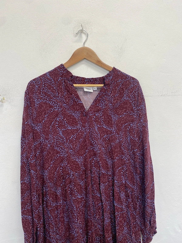 Lovely saint tropez burgundy parttern maxi smock dress UK XL EG002