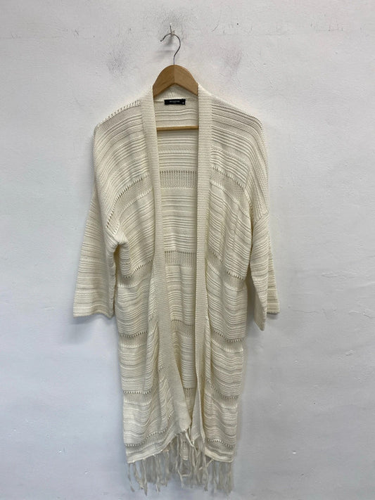Lovely reserved yfl crochet white longline Cardigan UK M JB001