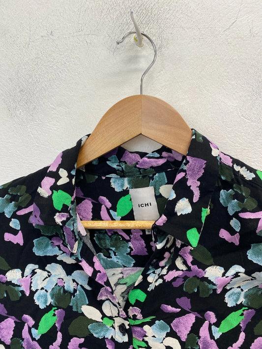 Lovely ichi black purple floral shirt UK 6 CD001