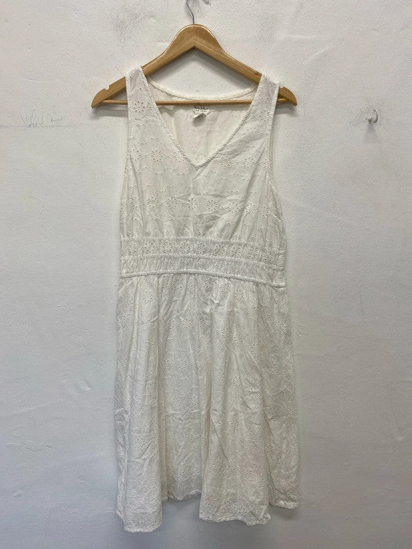 Nicole Miller Romantic White Broderie Midi Dress Size L KN003