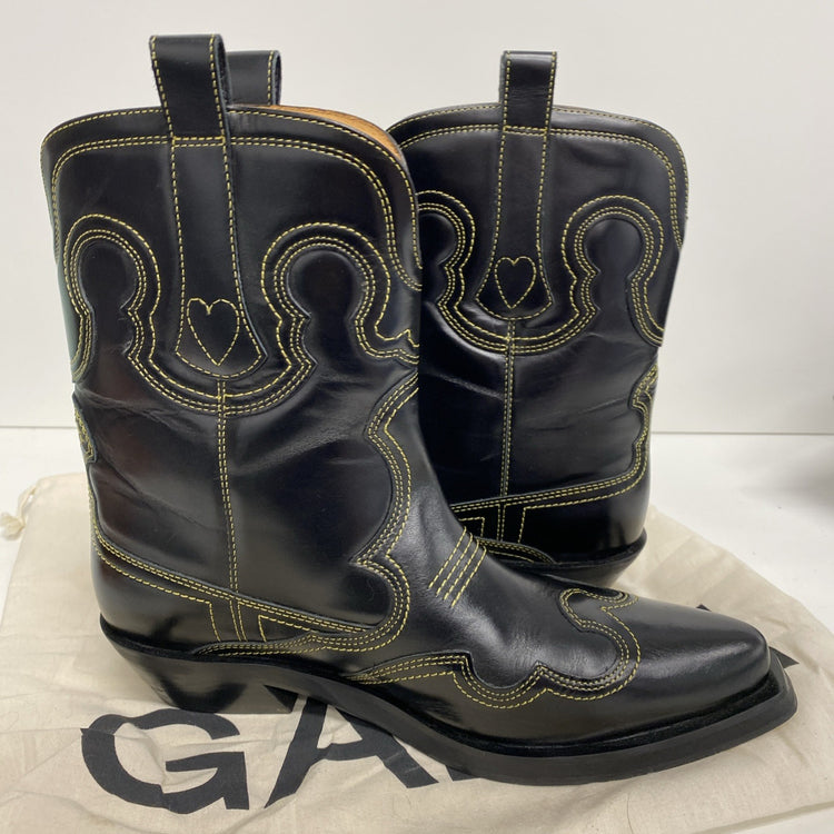 Fabulous Ganni RP £500 Brown Leather Mid Cowboy Boots Sz 40 UK7 CN001