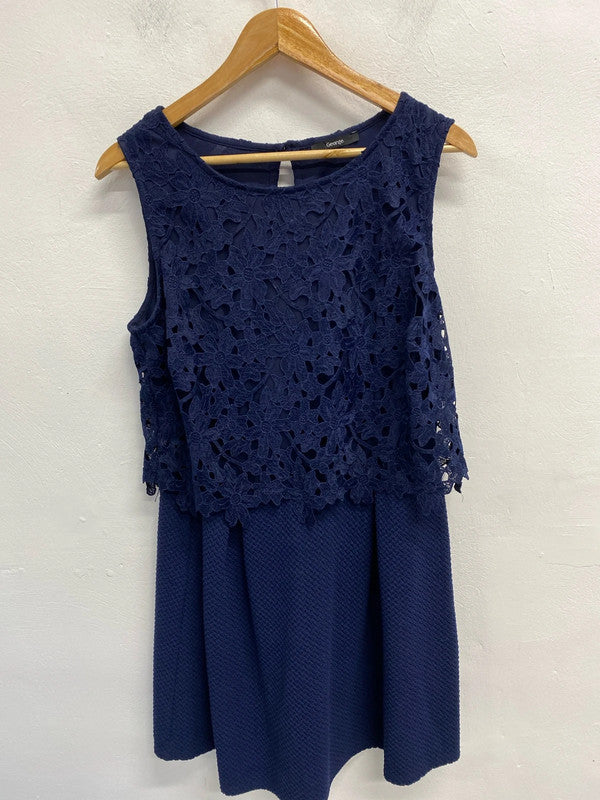 Fabulous George navy lace & textured dress with stretch Uk16 CR002