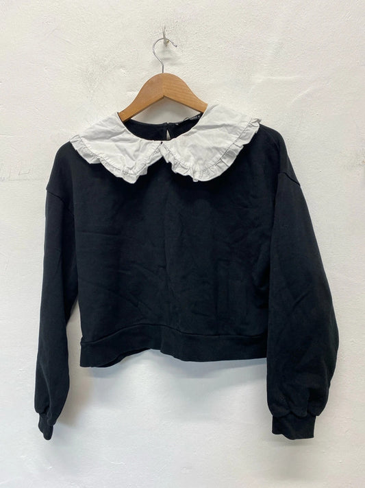 Fabulous ladies cropped sweatshirt pewter pan collar UkM LB010