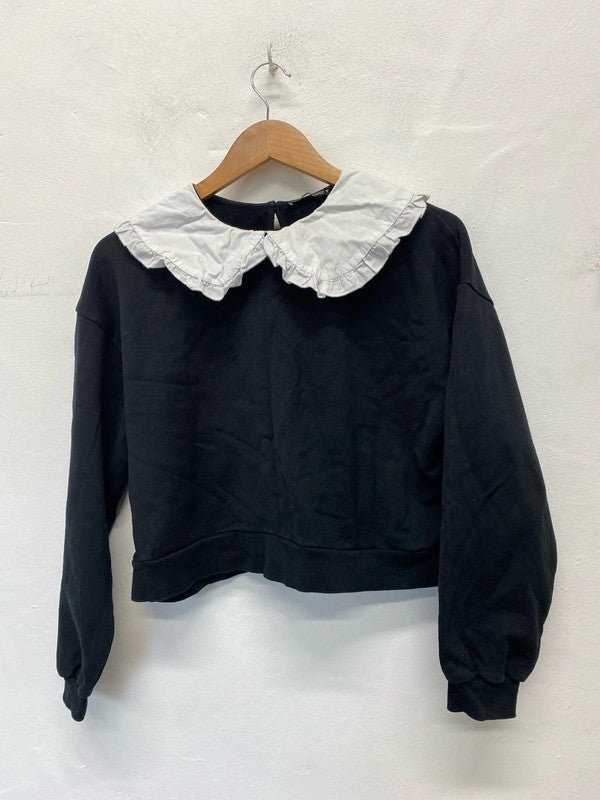 Fabulous ladies cropped sweatshirt pewter pan collar UkM LB010