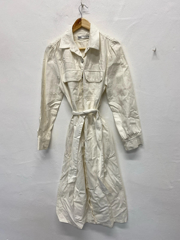 Fabulous Zara Cream Denim Midi shirt Dress UkM KS002