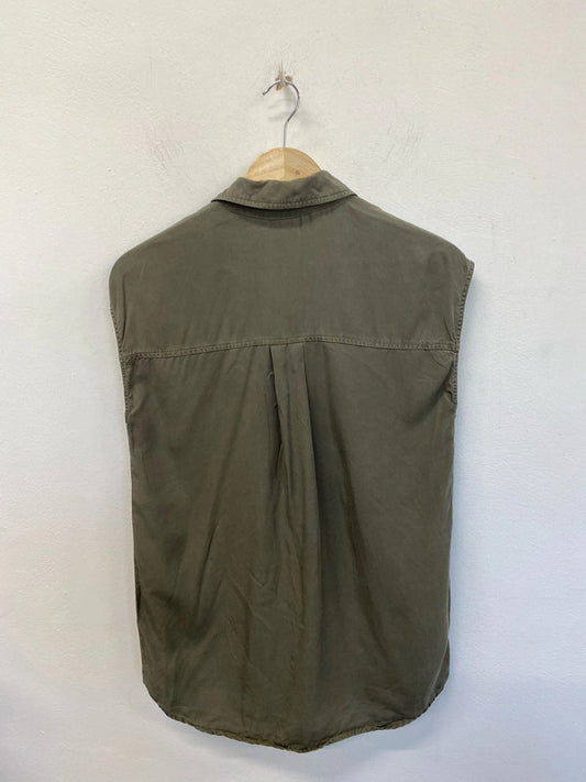Mint Velvet Khaki Button Up Vest Top Size S CJ001