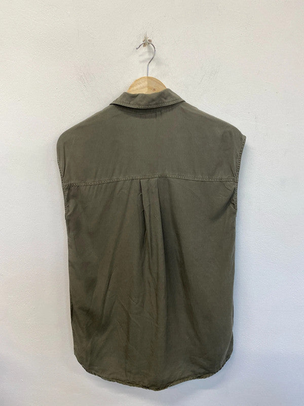 Mint Velvet Khaki Button Up Vest Top Size S CJ001