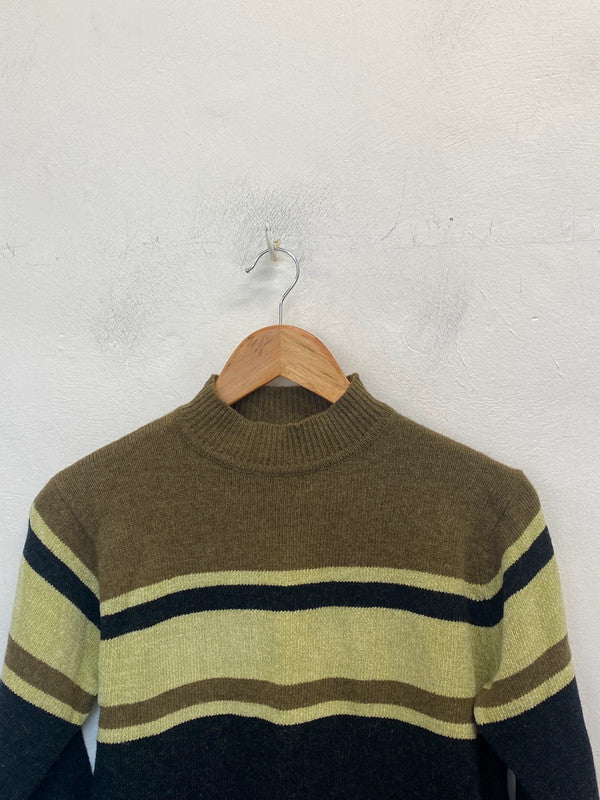 Gorgeous mexx black green stripe wool blend jumper UK S MM005