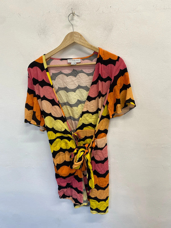 Gorgeous never fully dressed orange black yellow pattern tie beach cover up UK M JM005