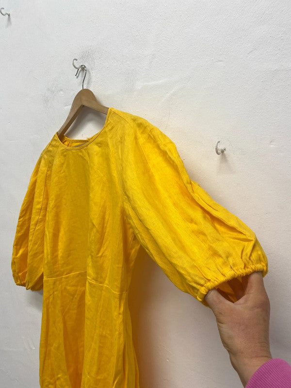 Fabulous Mango Sunshine Yellow Linen Dress UkL KS002