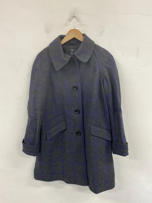 H&M Elegant Grey & Purple Check Wool Blend Peacoat UK 12 MM005