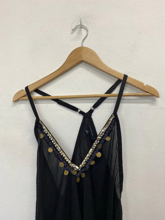 Stunning atmosphere black beaded semi sheer beach summer dress UK M JB001