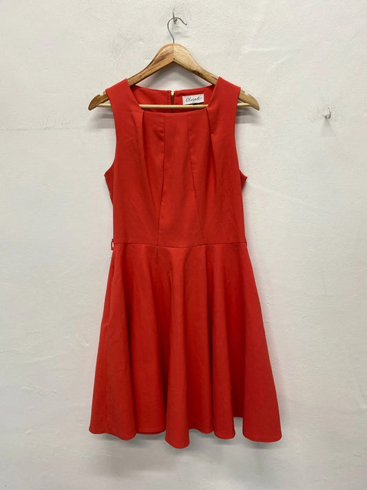 Fab Closet coral fit & flare skater dress Uk 14 classic party KN003