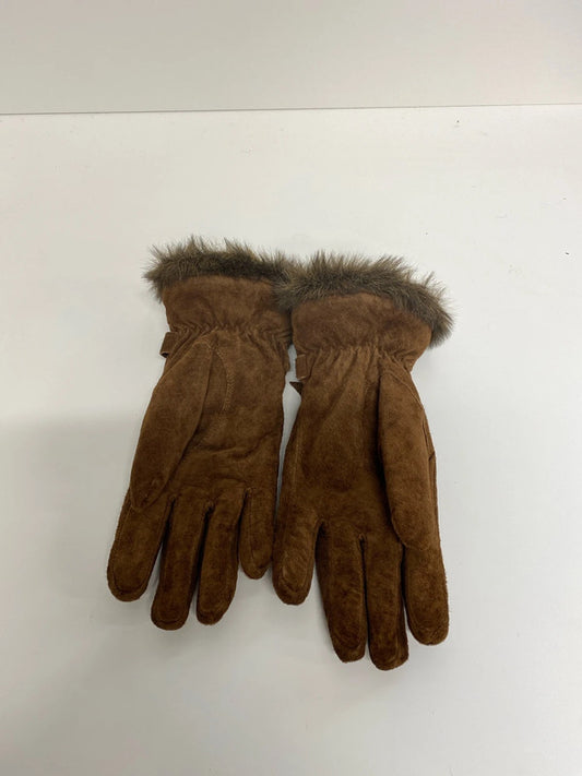 John Lewis Chic Chocolate Brown Faux Fur Suede Gloves Size M JA002