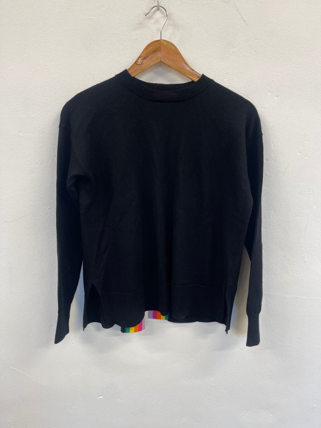 Fabulous Madeleine Thompson Merino Wool rainbow split back Sweater UKS Black SA514
