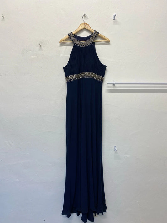 Fabulous JS boutique Navy embellished Maxi dress Uk16 LG006