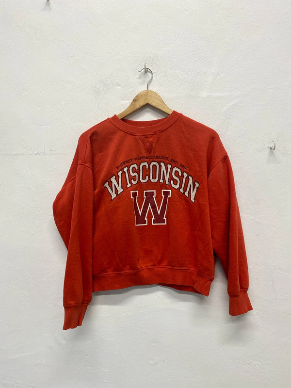 Fab H&M Wisconsin Varsity vibes cropped sweater UkS MA003