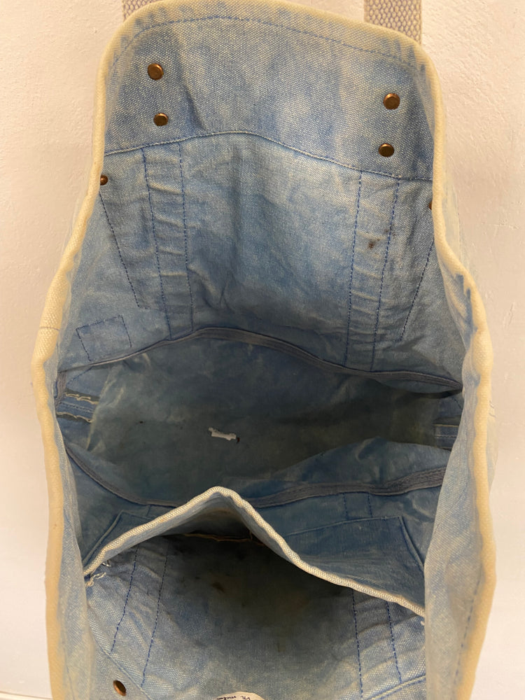 Immodest cotton X Fleabags denim tote east west acid wash denim leather RF001
