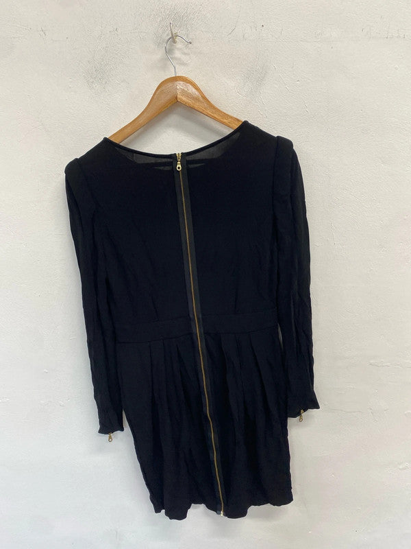 Lovely whistles black zip sleeve midi dress UK 12 NN001