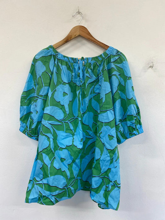 M&S Fabulous Tropical Turquoise & Green Smock Top UK 24 IM001