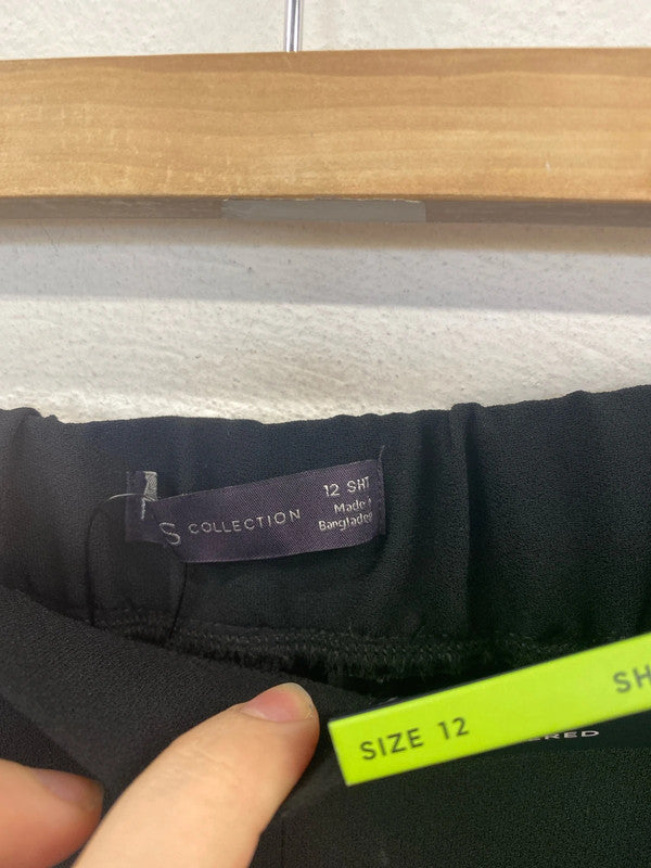 M&S Fabulous Black High Rise Tapered Sequin Trousers UK 12 Short JP001