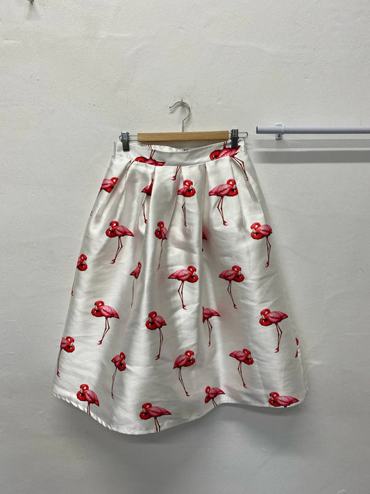 Fabulous Flamingo flared skirt white & Pink UkM By Chicwish MA001