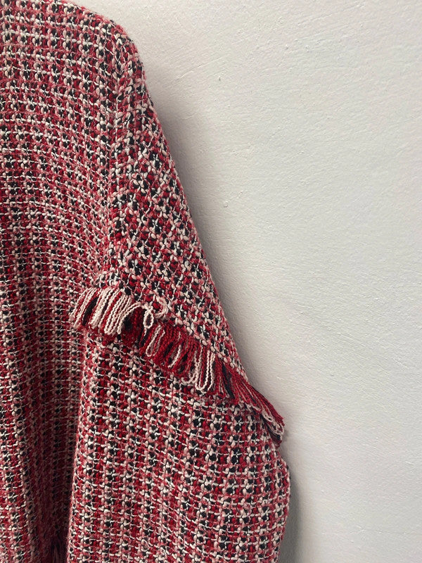 Fabulous Zara Boucle detail fringed high neck swing jumper UkM JB001