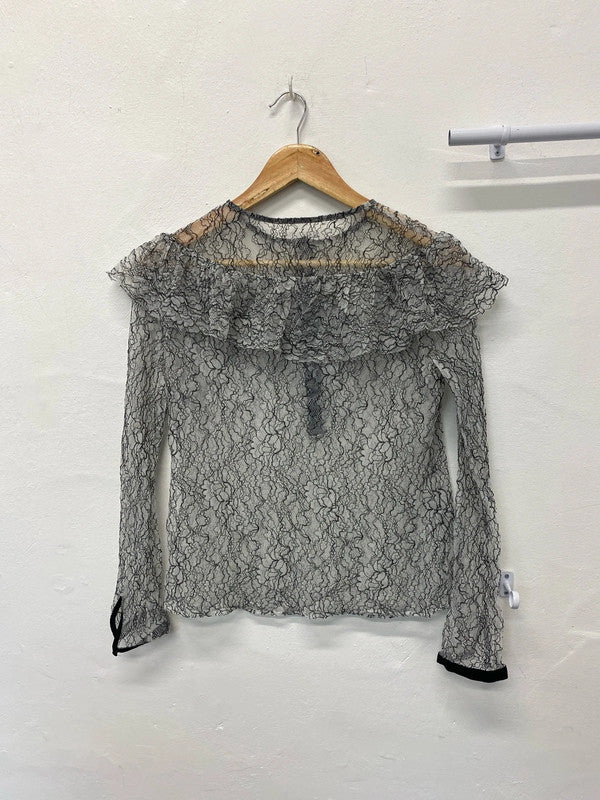 Fabulous Zara sheer lace party top UkM drill detail JB001