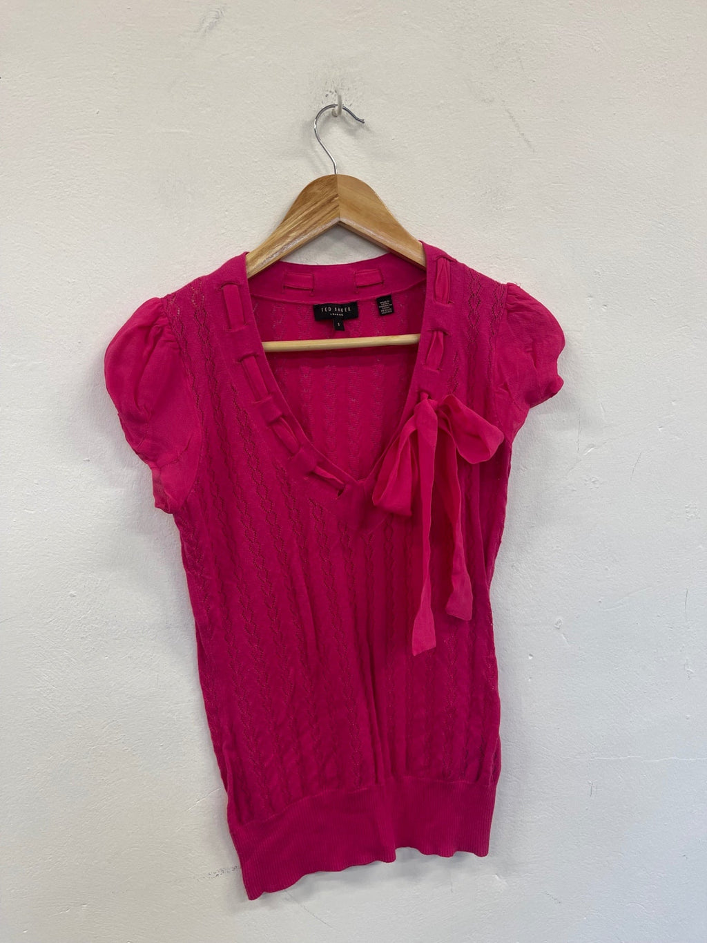 Fabulous Ted Baker crochet cotton & silk Jumper Uk8 Pink Size 1 KC528