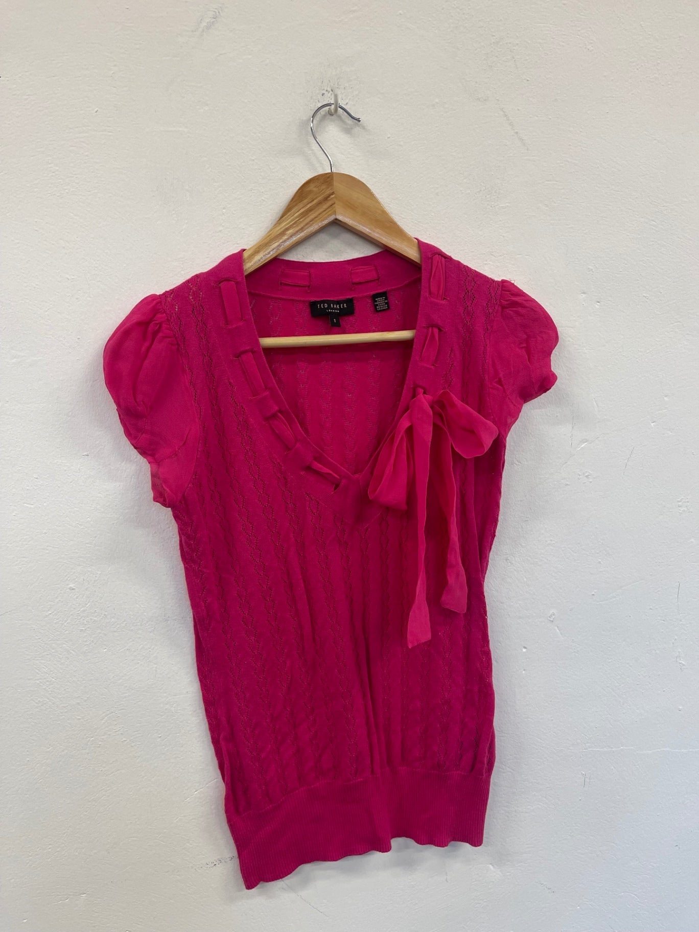 Fabulous Ted Baker crochet cotton & silk Jumper Uk8 Pink Size 1 KC528