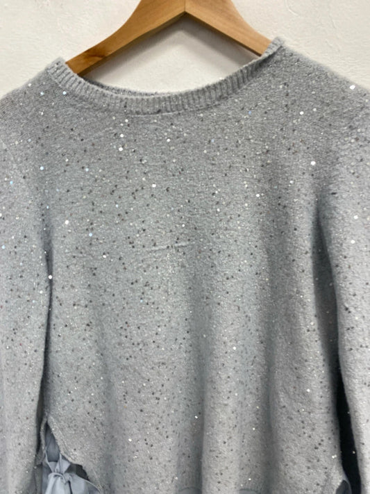 Lovely oasis blue sparkle bow jumper UK M HA001