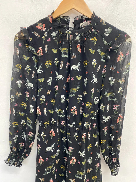 Lovely oasis black fairytale animal midi smock dress UK 8 KM004