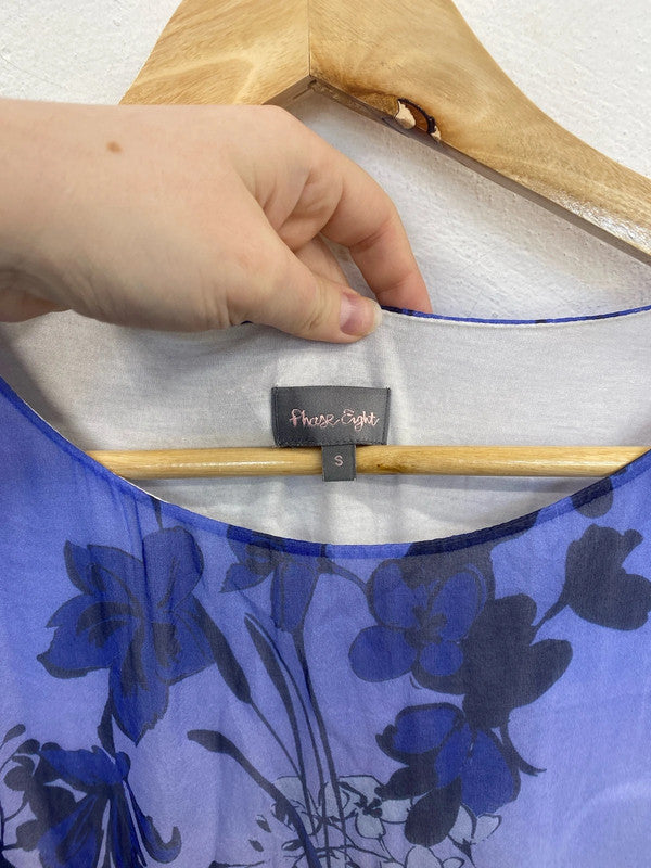 Phase Eight Elegant Blue & White Floral Ombré Blouse Size S WLH01