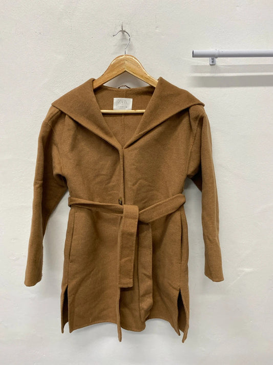 Fabulous Brown hooded wrap coat Age11-12 wool blend JB001