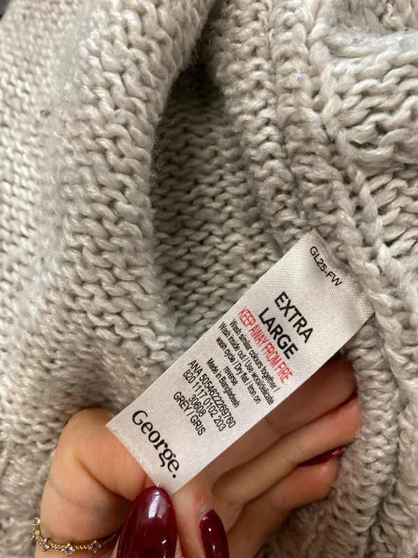 Lovely george grey knit thick roll neck poncho UK XL RG021