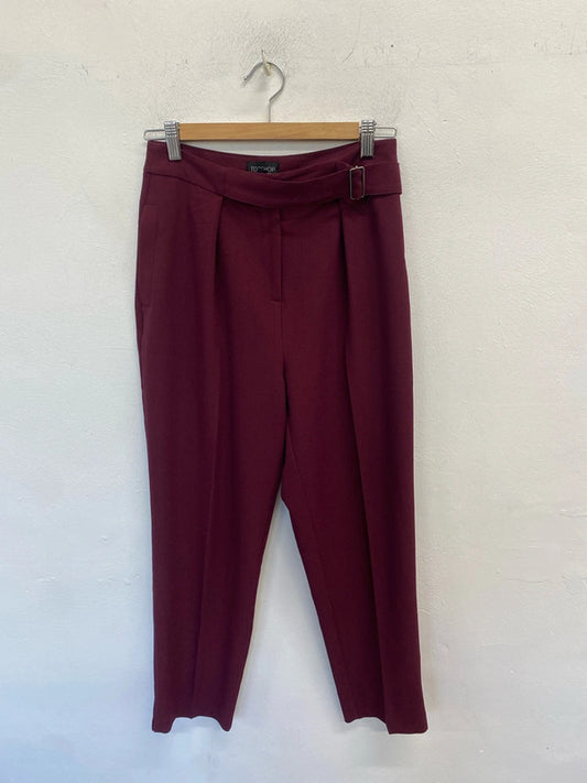 Lovely Topshop burgundy office cropped belted trousers UK 8 JM008