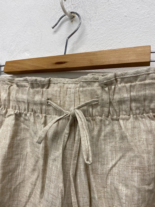 Fabulous linen natural flax shorts drawstring waist Uk22 RM002