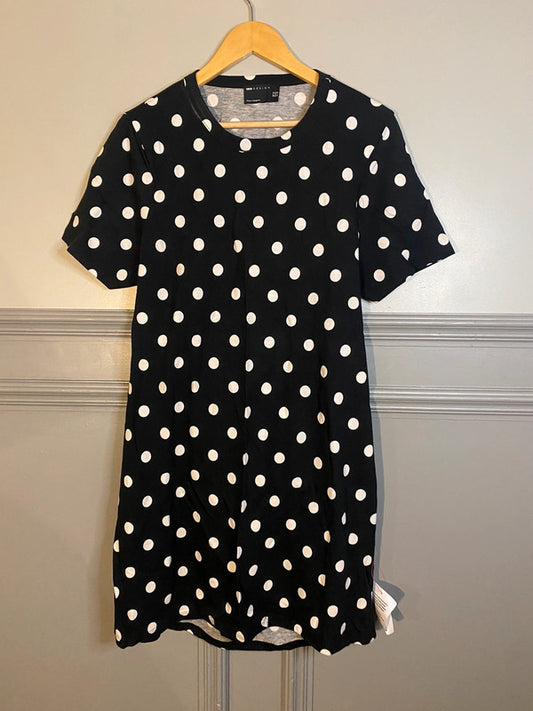 Asos Mini T shirt Dress mono Black & White spot backless Uk14 New LB001