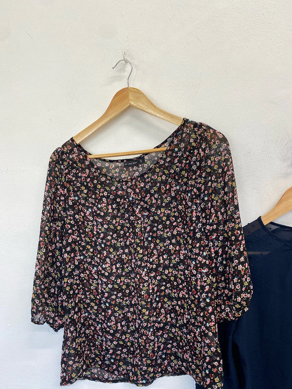 Lovely duo of blouses semi sheer navy #7 UK10 jay jays Primark AG005