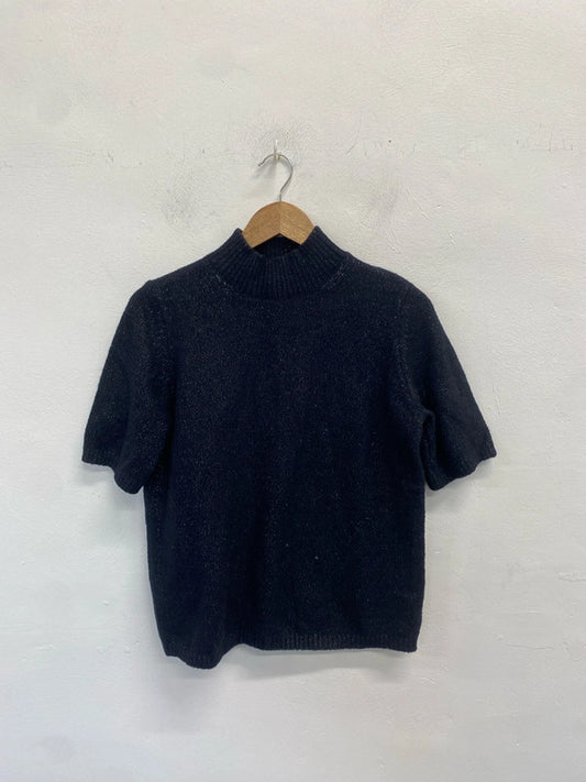 Stunning M&S navy metallic thread knit top UK M SS002